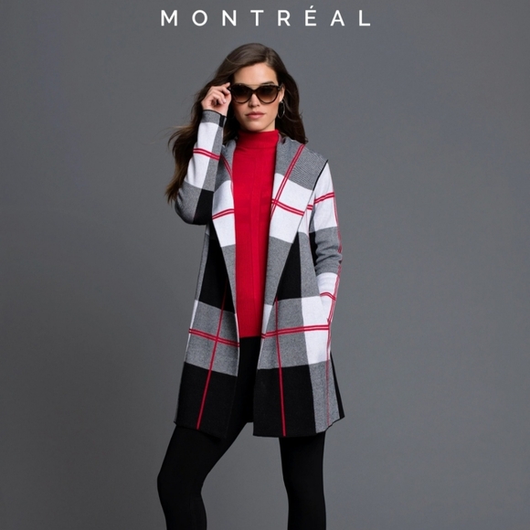 Frank Lyman Design Sweaters - Frank Lyman Design Black and Red Plaid Cardigan